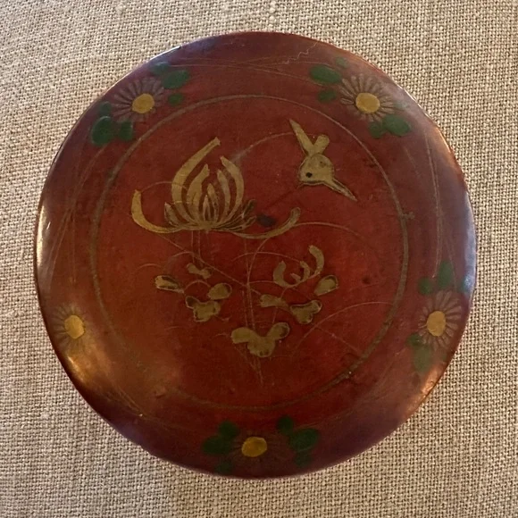 Handcrafted Japanese Lacquer Meiji Wood Box Maki-e Red Floral Bird Design OOAK